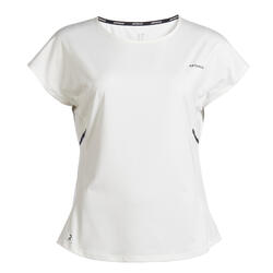 Camiseta cuello redondo de tenis dry soft mujer - Dry 500 marfil  