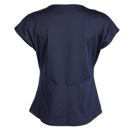 T-shirt för tennis rund krage Dry 500 dam svart/blå 