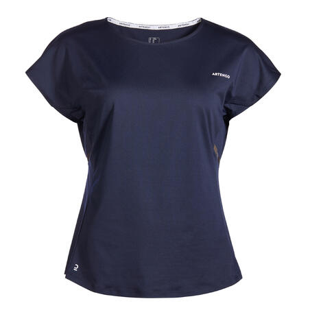 T-shirt för tennis rund krage Dry 500 dam svart/blå 