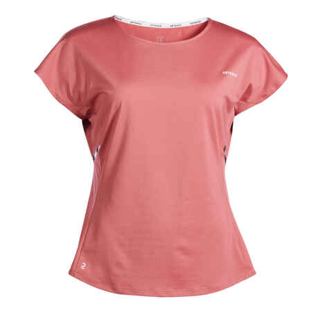 Camiseta de tenis manga corta transpirable mujer Artengo Dry soft 500 rosa