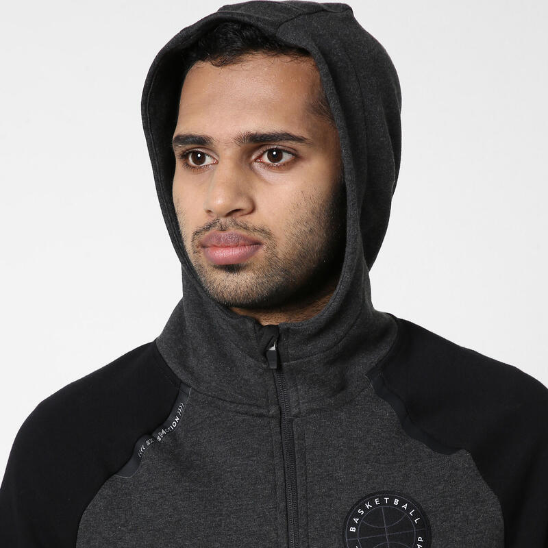 Men's Basketball Zipped Hoodie J500 Dark Grey TARMAK Decathlon