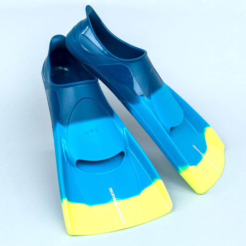 Aletas natación cortas Silifins 500 tricolor azul amarillo