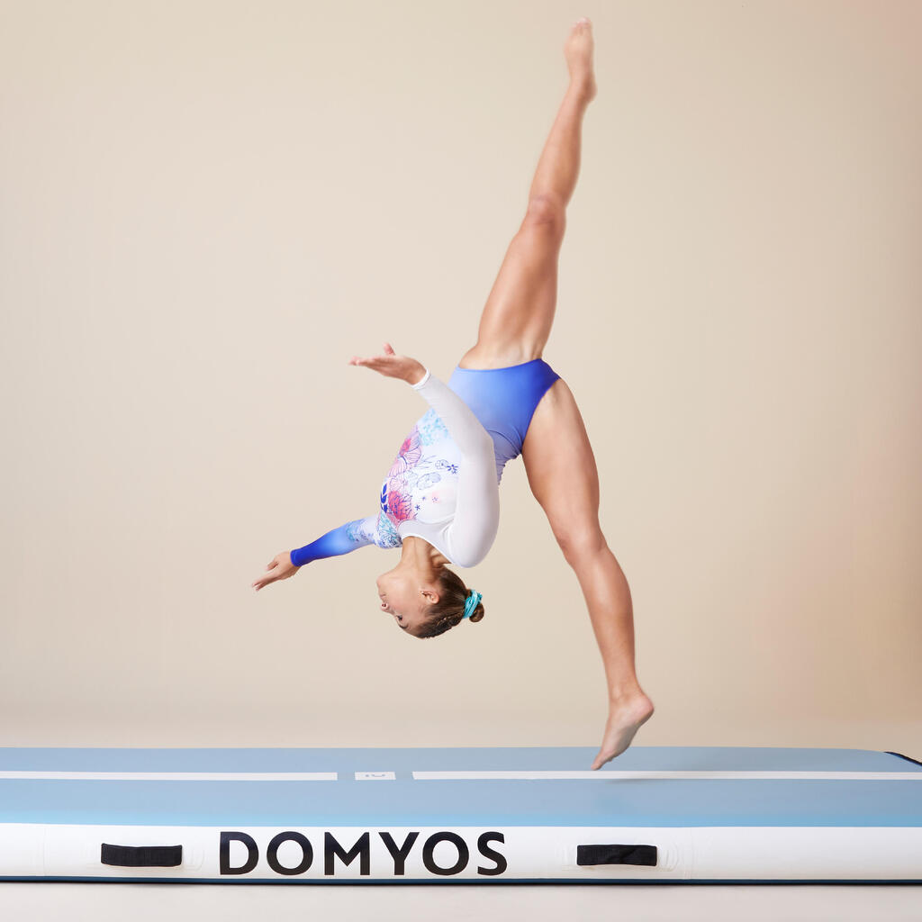 Gymnastikanzug Turnanzug Mädchen langarm mit Strass - 980 blau bedruckt