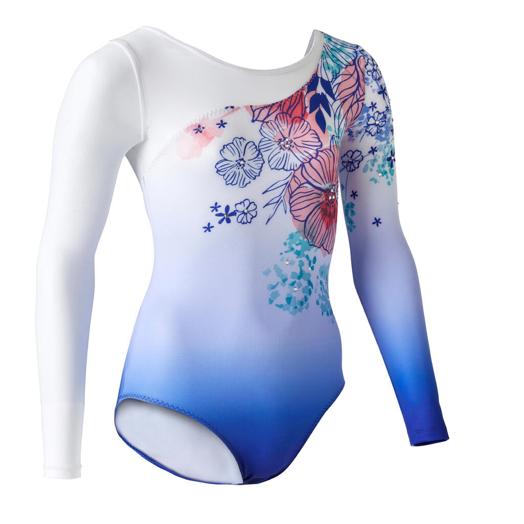 Girls' Long-Sleeved Gym Leotard with Rhinestones JML 980 - Blue Print