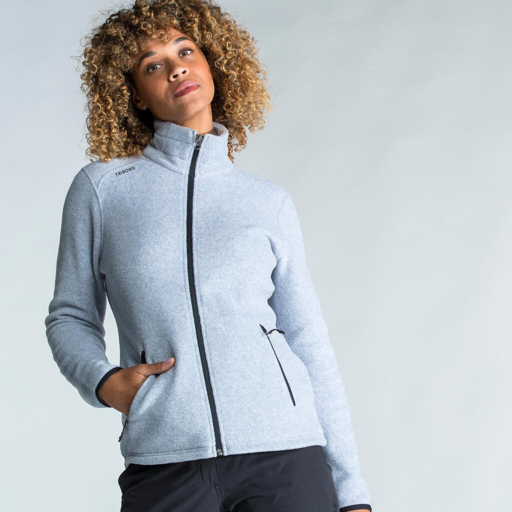 Women warm eco-design fleece sailing jacket 100 - Mottled grey