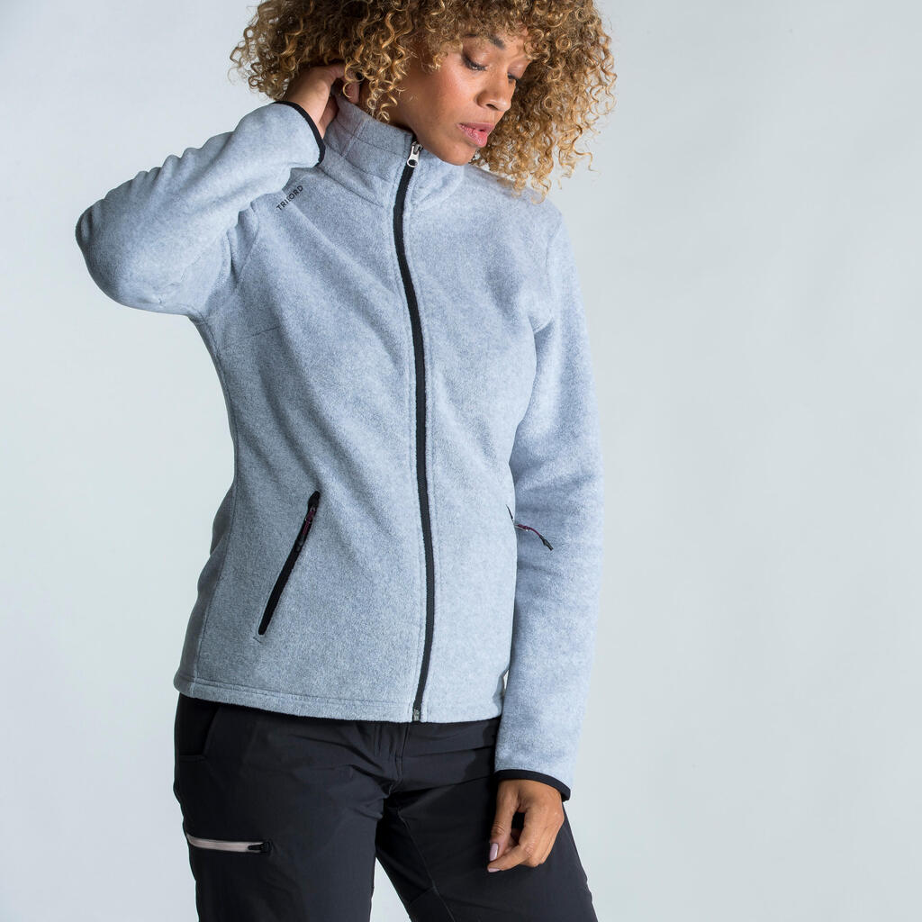 Women warm eco-design fleece sailing jacket 100 - Mottled grey