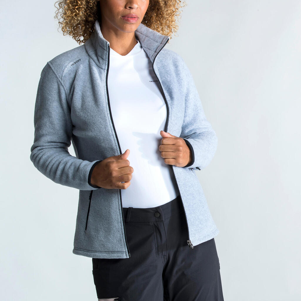 Women warm eco-design fleece sailing jacket 100 - Mottled grey