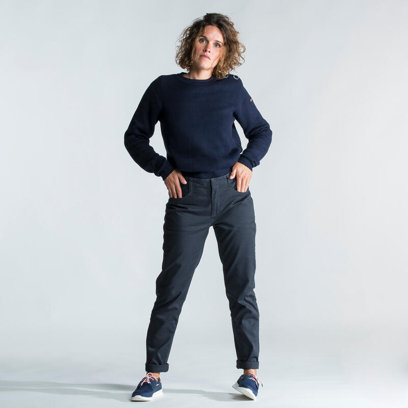 Pantalón chino Vela Sailing 100 Mujer Gris