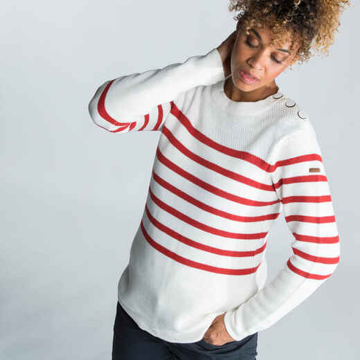 
      Women's Marine Pullover - White and Red Striped
  