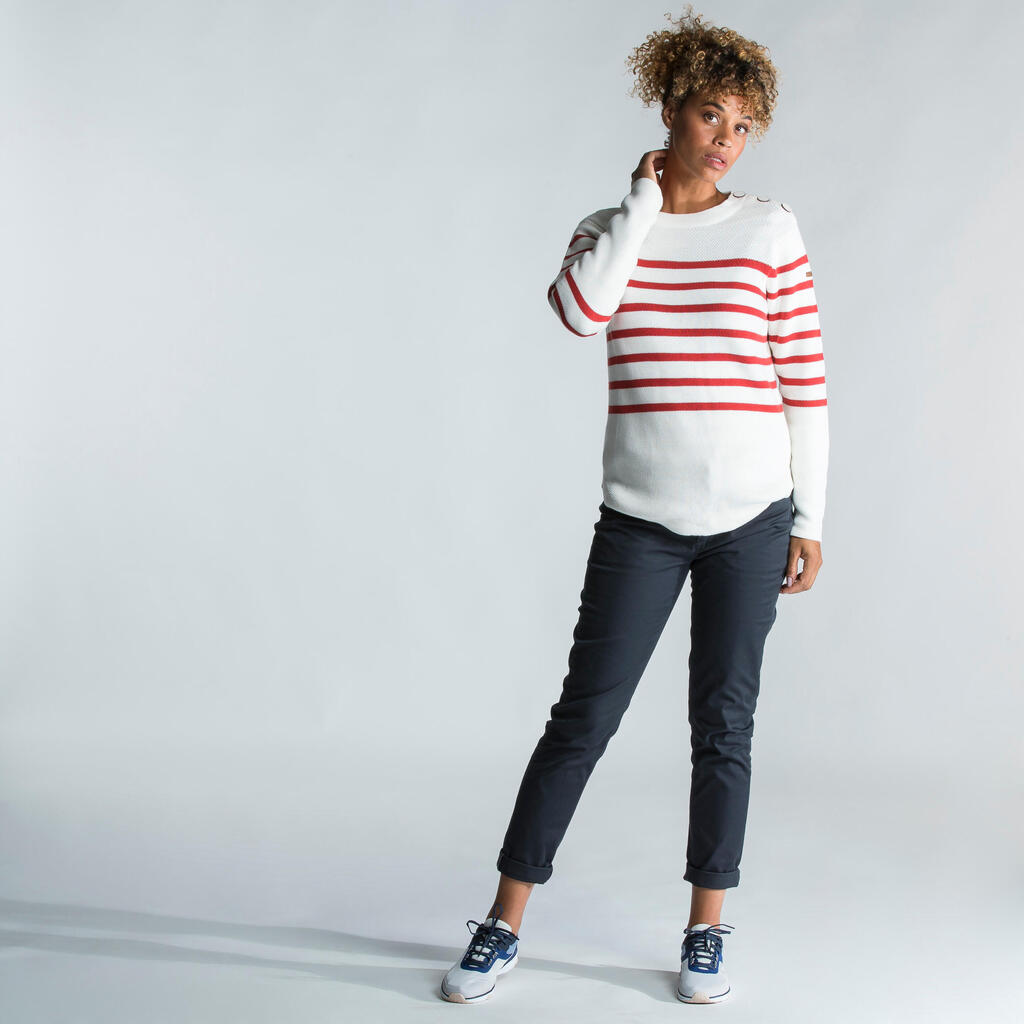 Women's Marine Pullover - White and Red Striped