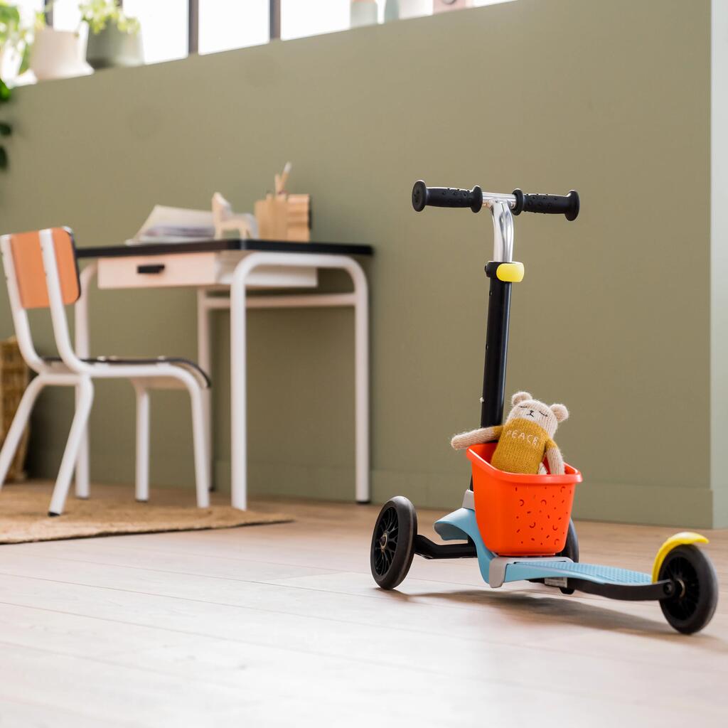 Košík na hračky na 3-kolesové detské kolobežky žltý