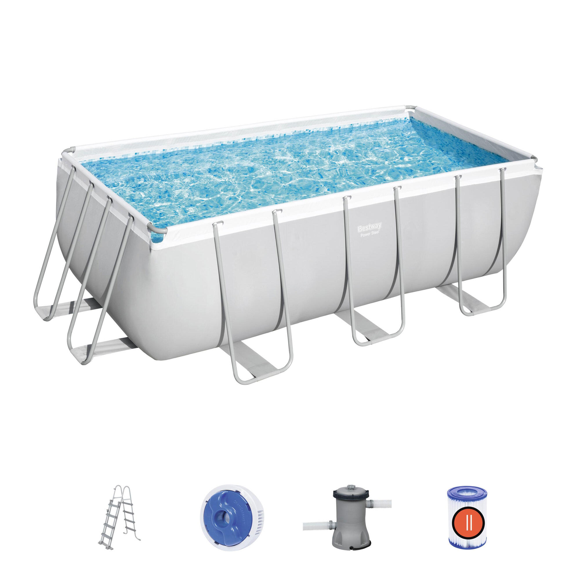 BESTWAY Piscina Power Steel retangular 412X201X122 com depuradora + filtro + escada