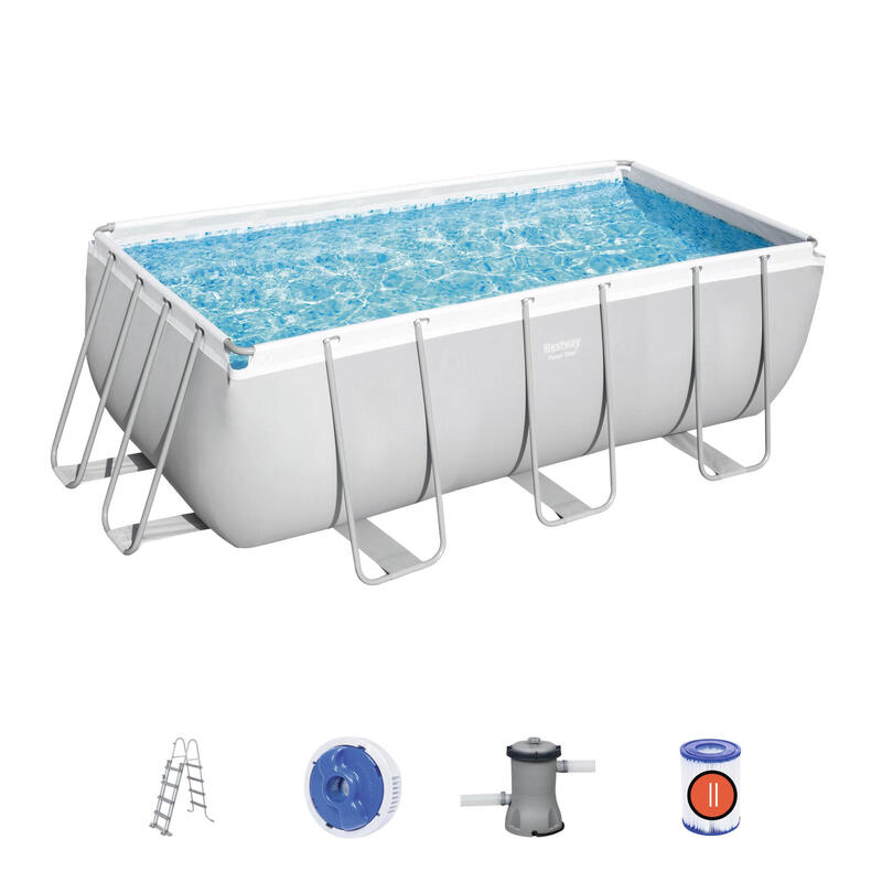 Piscina Power Steel retangular 412X201X122 com depuradora + filtro + escada