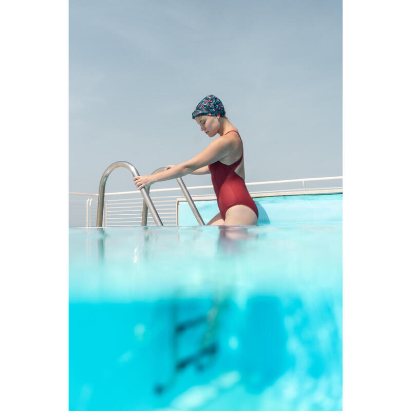 Cuffia da piscina in tessuto blu-azzurro-rosa