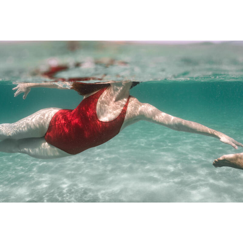Badpak voor zwemmen dames Pearl terracottarood