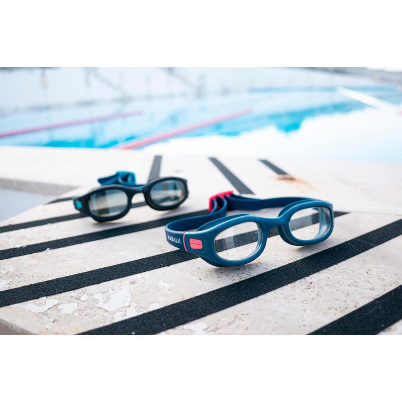 Occhialini da piscina SOFT blu-rosa per viso grande con lenti chiare