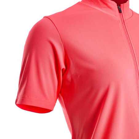 Maillot ciclismo manga corta mujer Van Rysel 100 rojo coral