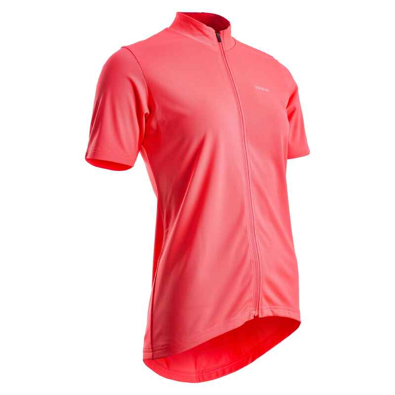 Maillot ciclismo manga corta mujer Van Rysel 100 rojo coral