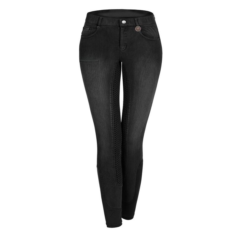 Reithose Jeans Vollbesatz Full Grip Damen schwarz/grau
