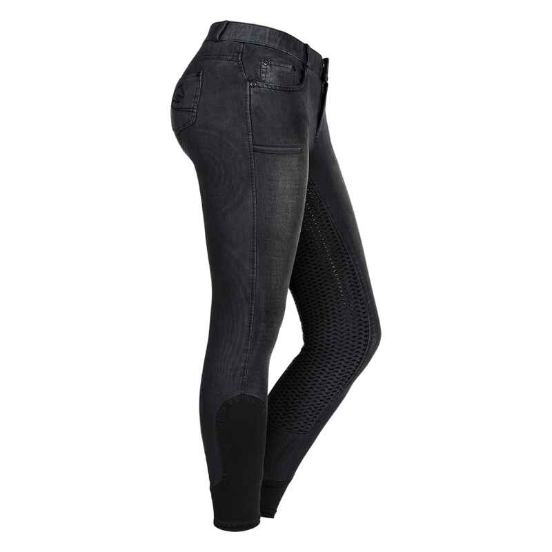 Reithose Jeans Vollbesatz Full Grip Damen schwarz/grau