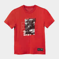 Mergaičių / berniukų krepšinio marškinėliai „TS500 Fast“, raudoni, su užrašu „Basket“
