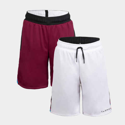 
      Kids' Reversible Basketball Shorts SH500R - Burgundy/White
  