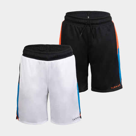 Otroške obojestranske košarkarske hlače SH500R - Bele/Črne/Oranžne