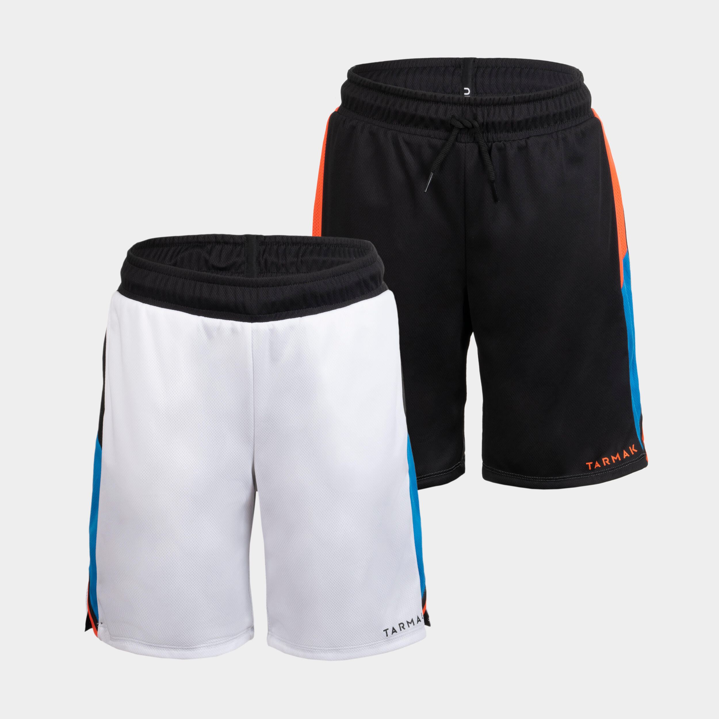 CHILDREN'S REVERSIBLE BASKETBALL SHORTS - SH500R WHITE BLACK ORANGE