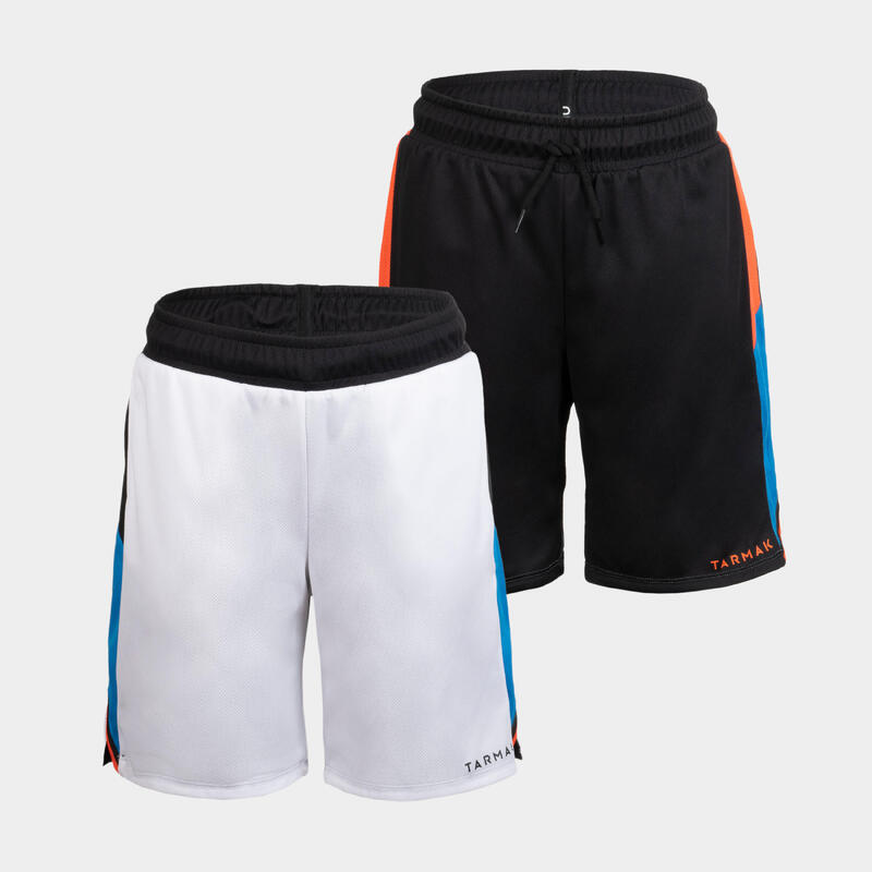 Kids' Reversible Basketball Shorts SH500R - White/Black/Orange