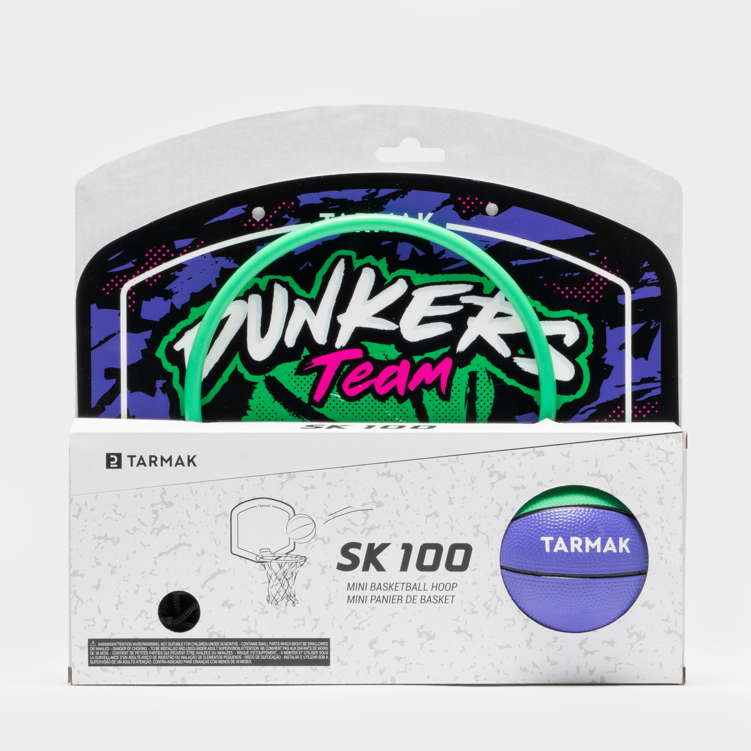 Kids' Wall-Mounted Basketball Hoop SK100 Dunkers - Turquoise/Purple