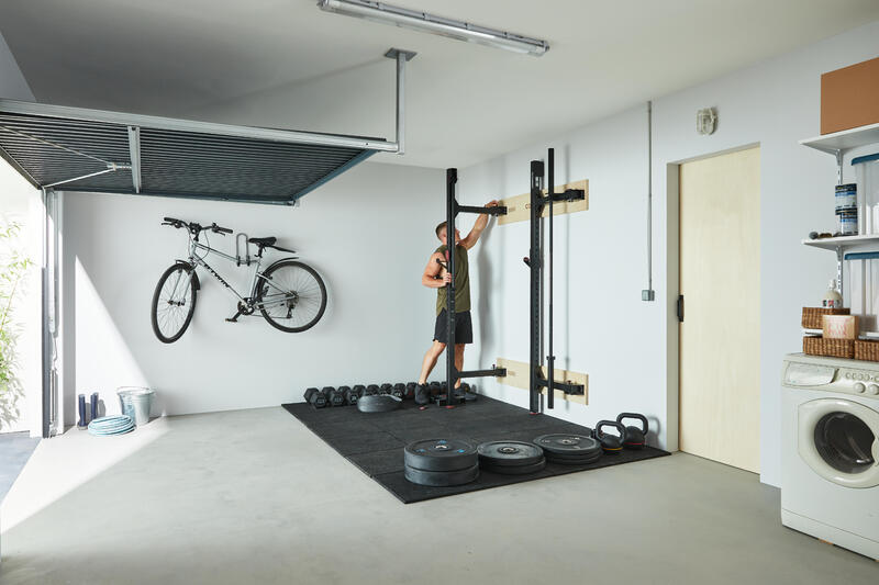 Fold-Down Weight Training Wall Rack for Squats and Pull-Ups