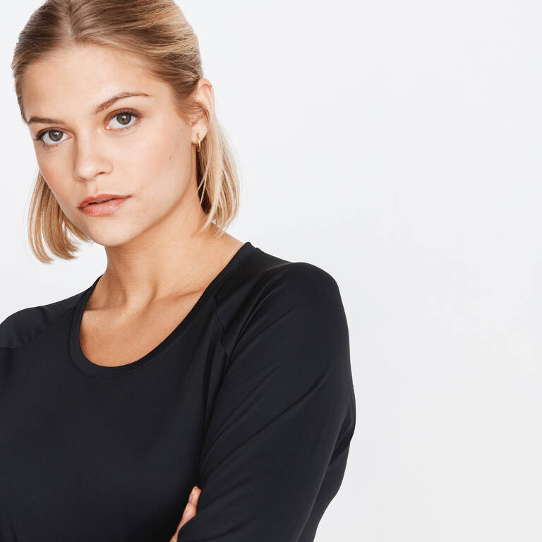 WOMEN'S RUNNING  LONG-SLEEVED T-SHIRT UV PROTECTION (UPF50+) BLACK