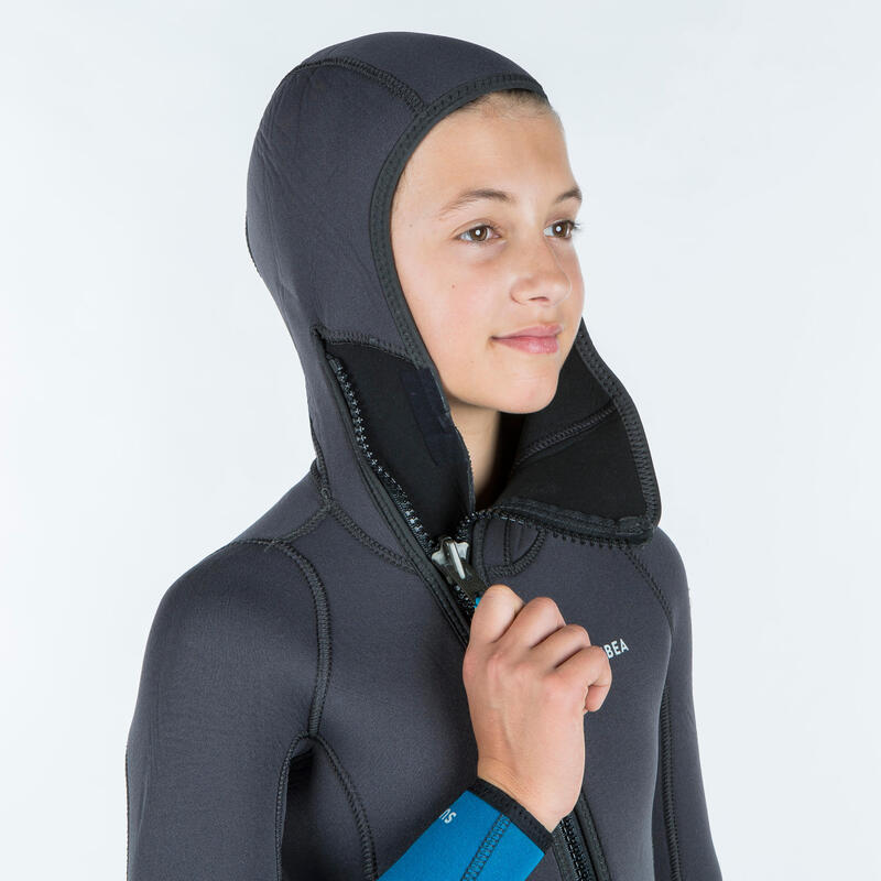 Duikpak voor kinderen neopreen 5,5 mm SCD 500 grijs en blauw