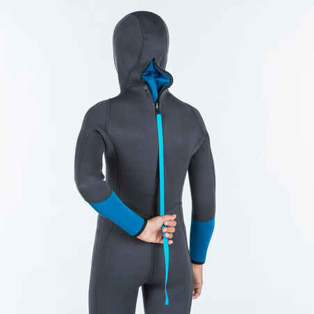 Kids diving wetsuit 5.5 mm neoprene SCD 500 grey and blue