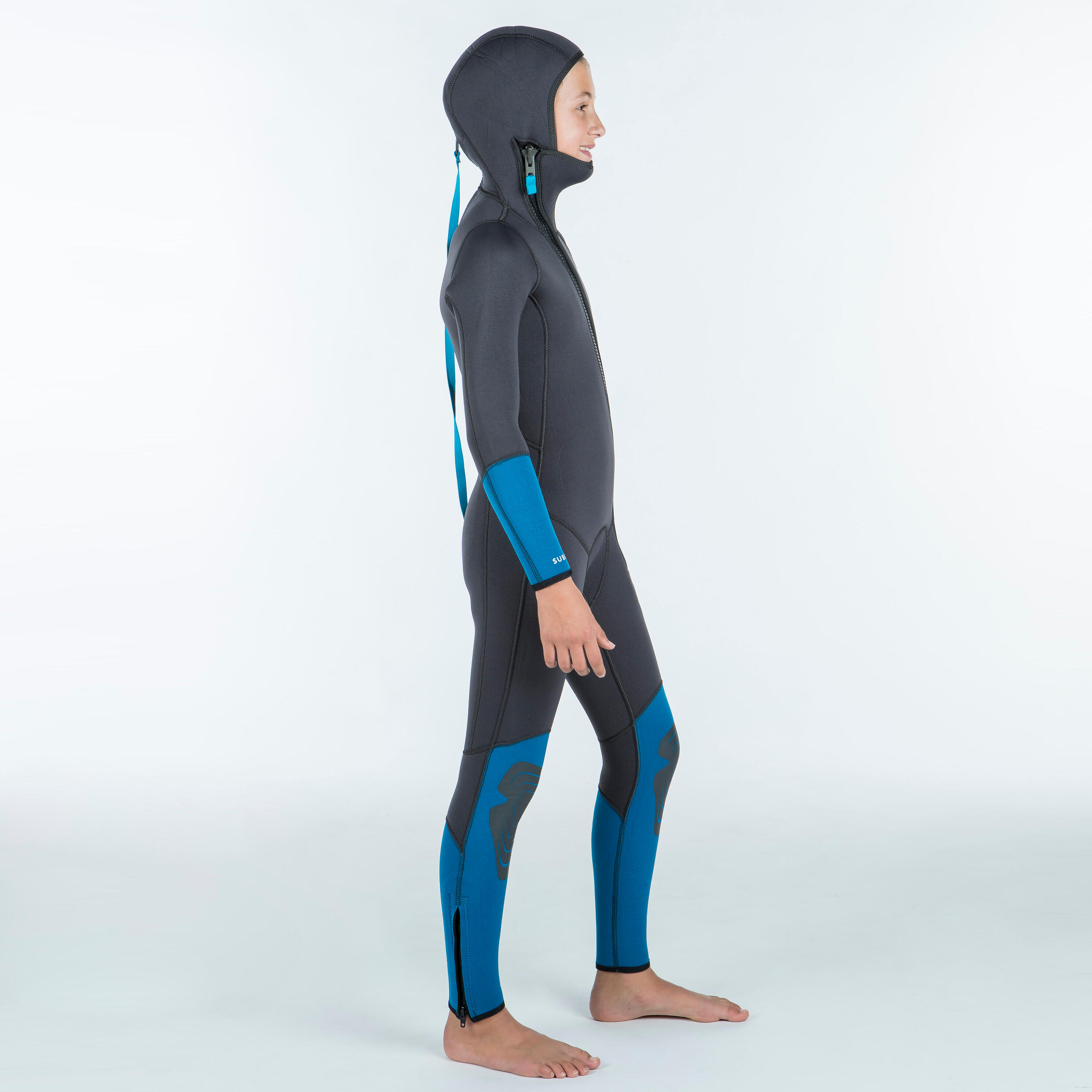 Kids diving wetsuit 5.5 mm neoprene SCD 500 grey and blue 2/9