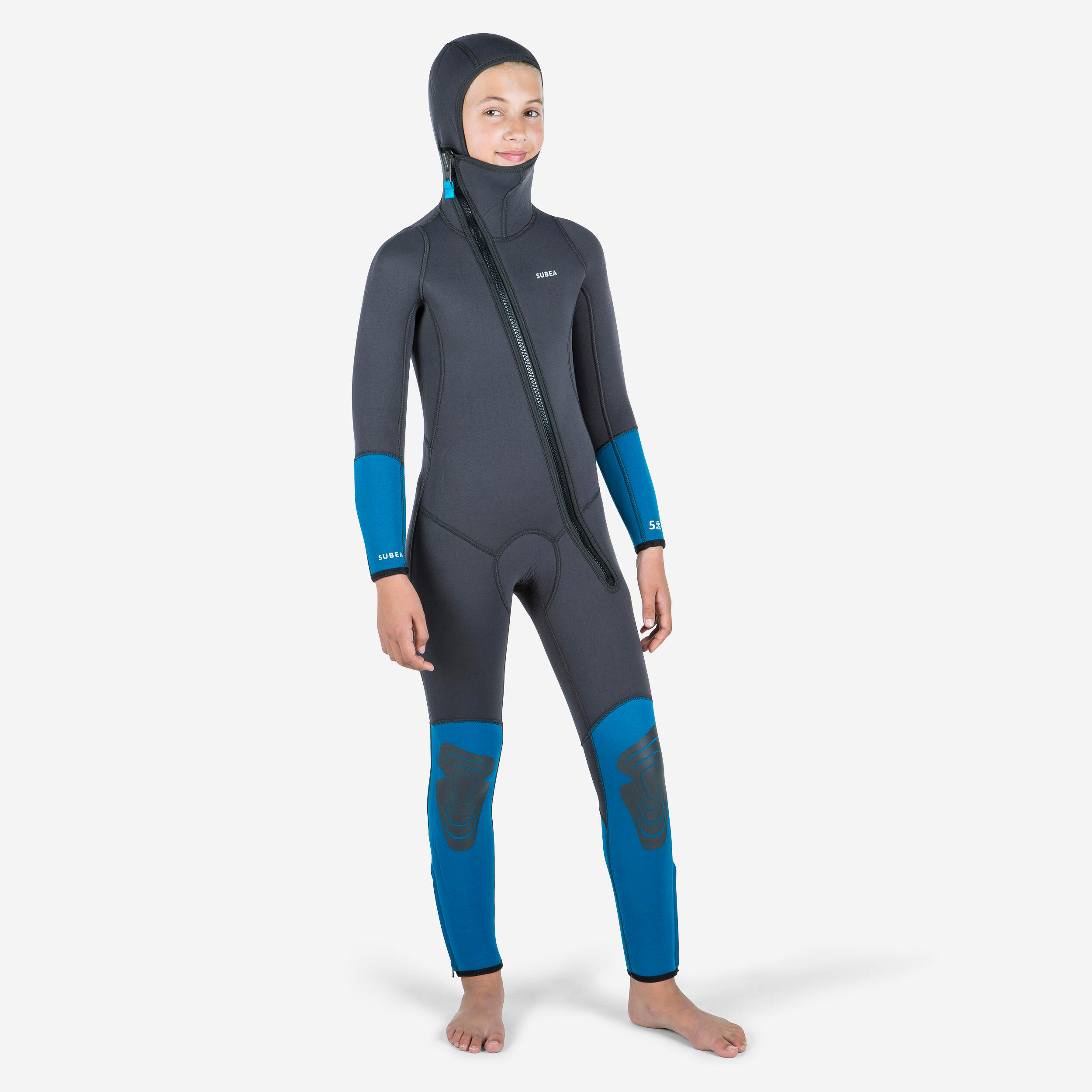 Kids diving wetsuit 5.5 mm neoprene SCD 500 grey and blue SUBEA