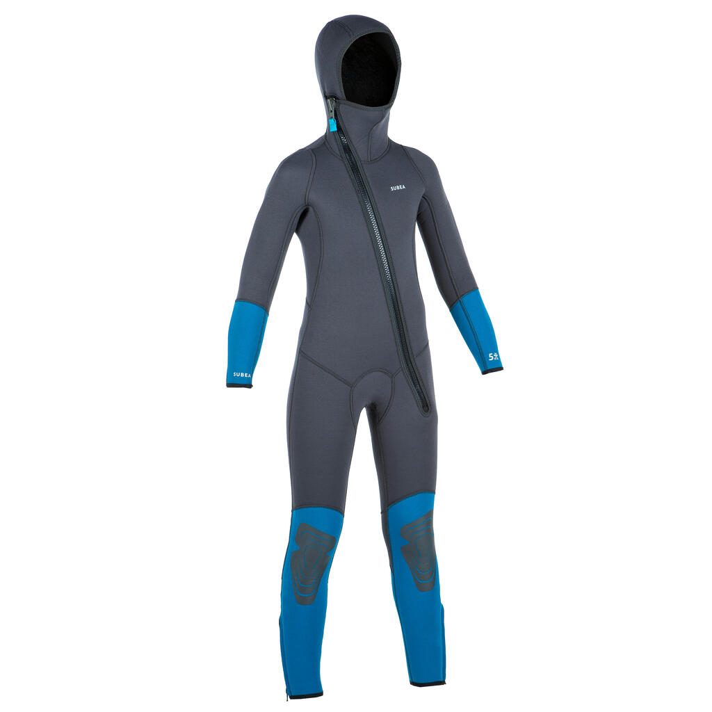 Kids diving wetsuit 5.5 mm neoprene SCD 500 grey and blue