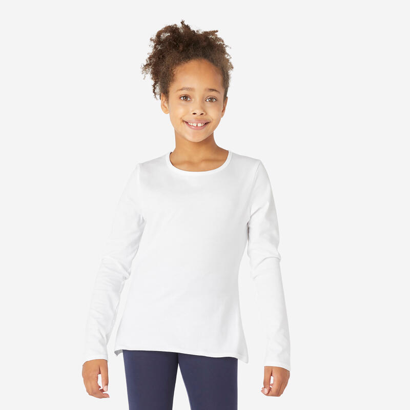 T-shirt maniche lunghe bambina ginnastica 100 cotone 100% bianca