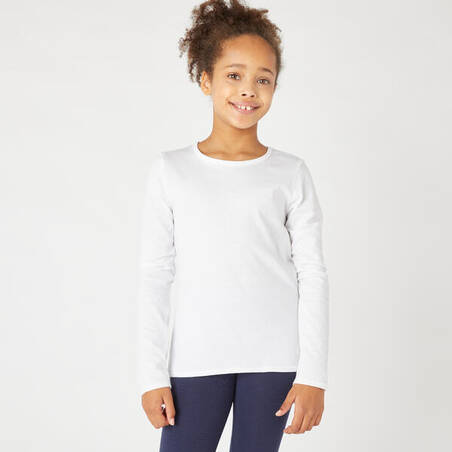 Kids' Basic Long-Sleeved Cotton T-Shirt - White