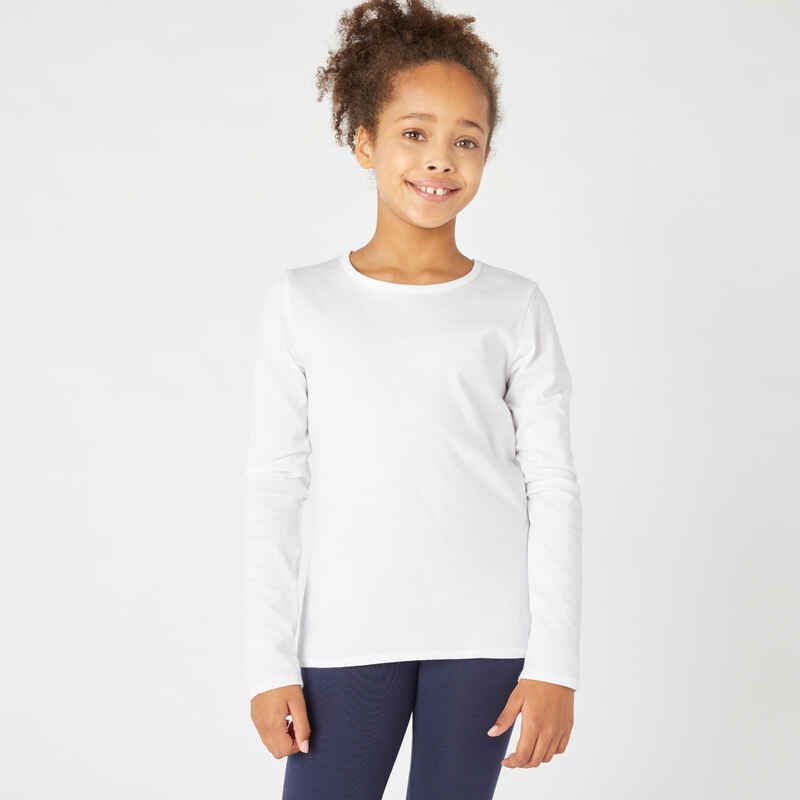 Playera Niños Blanco Mangas Largas Algodón Básica - Decathlon