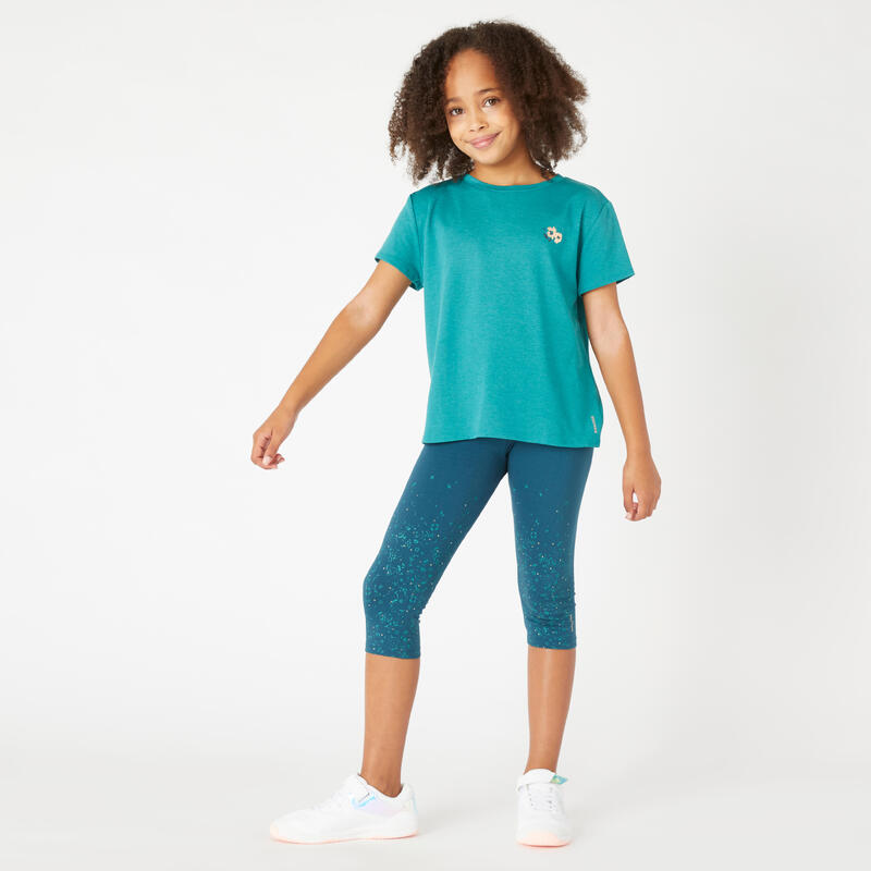 T-shirt bambina ginnastica 500 misto cotone verde