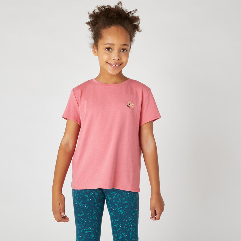 Camiseta gimnasia deportiva manga corta algodón Niños Domyos 500 rosa