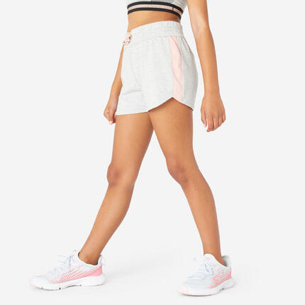 Short multisport coton fille, Gris clair