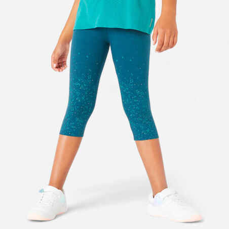 Girls' Cotton Cropped Leggings 320 - Green Print