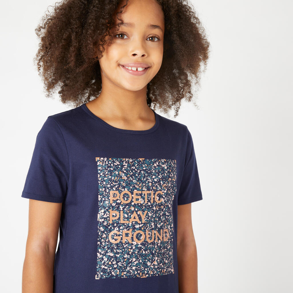 T-Shirt Basic Baumwolle Kinder marineblau mit Print