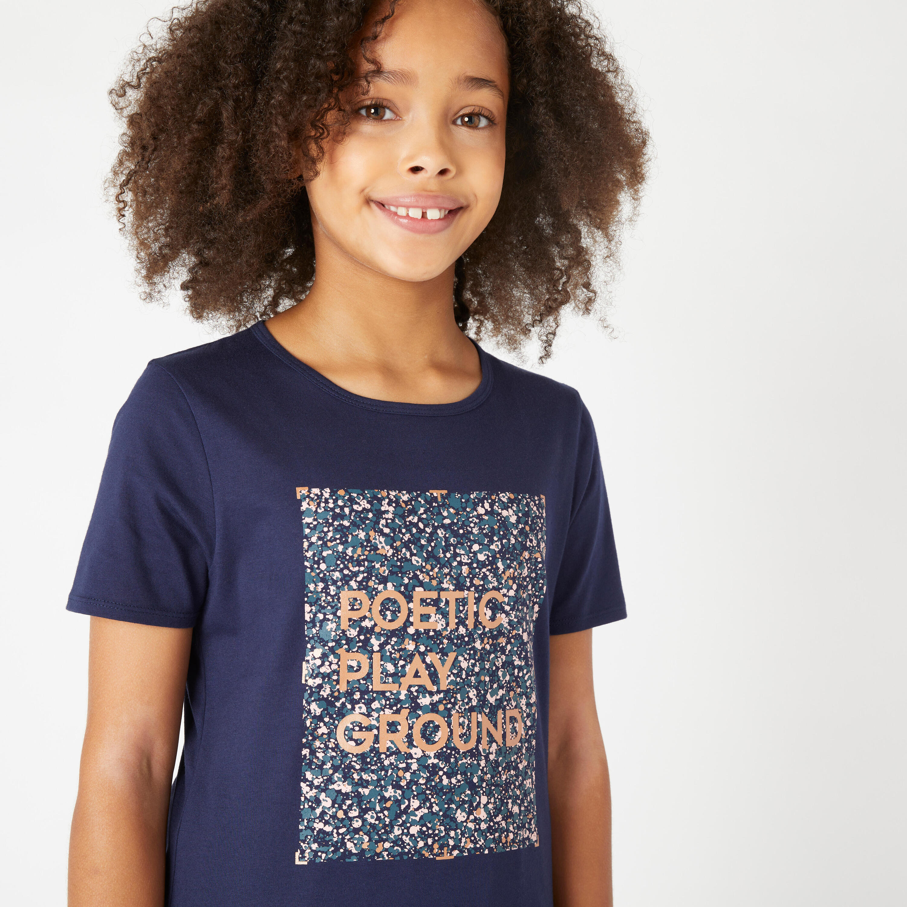 T-shirt bambina ginnastica 100 cotone 100% blu con stampa 3/5