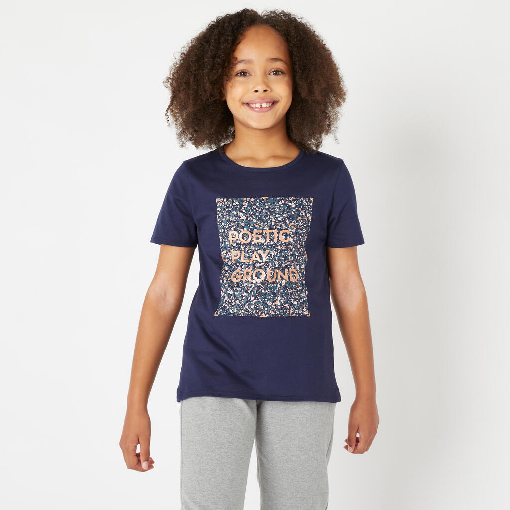 T-Shirt Basic Baumwolle Kinder marineblau mit Print