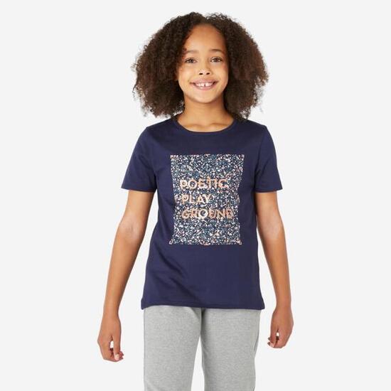 T-shirt enfant coton basique bleu marine imprimé