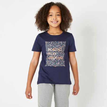 T-shirt bomull Junior marinblå med tryck