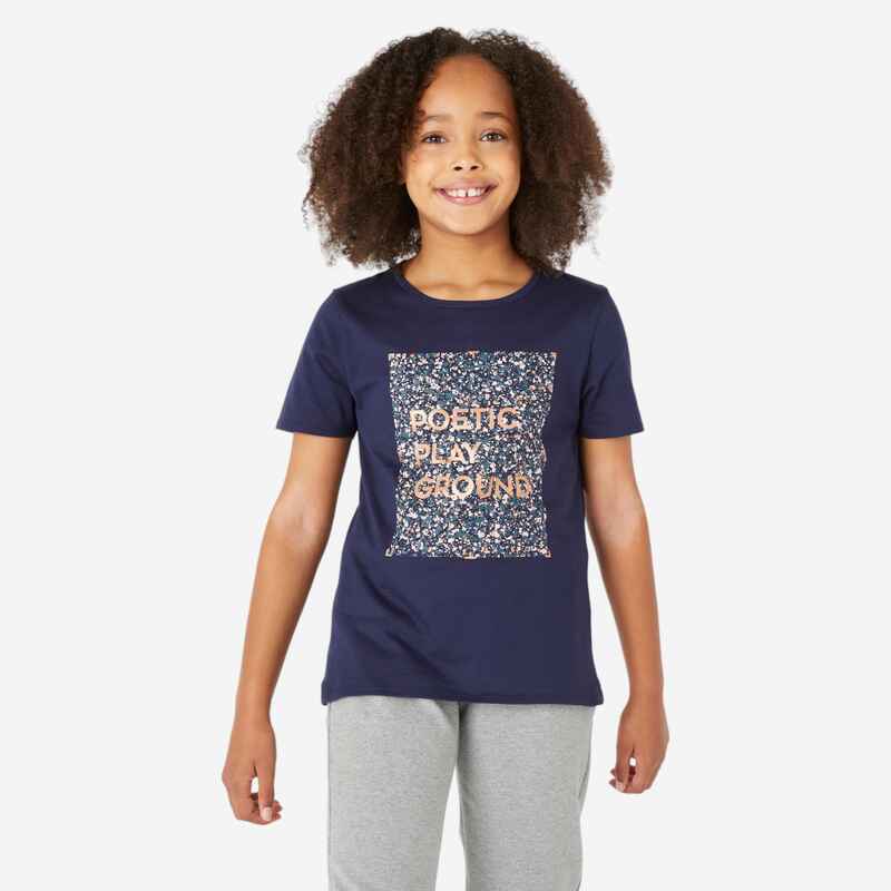 T-Shirt Basic Baumwolle Kinder marineblau mit Print T-Shirt Basic Baumwolle Kinder marineblau mit Print